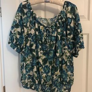 Loft Floral Shirred Linen Tee - NWT - XL